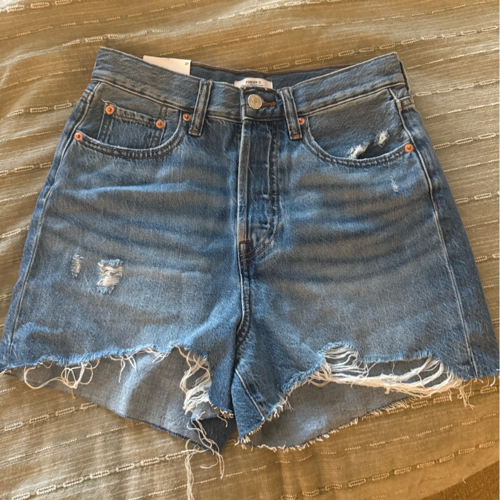 Forever 21 Blue Distressed Jean Shorts